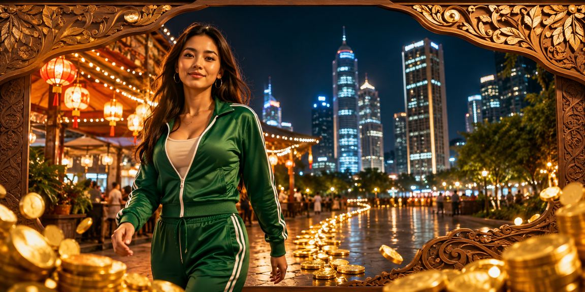 Suasana hiburan casino di pasar malam Vietnam dengan keramaian dan pencahayaan yang dinamis