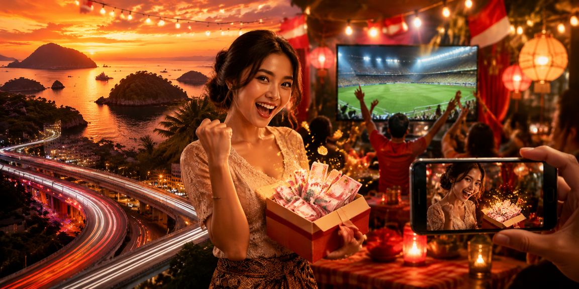 Pengguna mengakses casino mobile di suasana pasar malam yang ramai dan berwarna