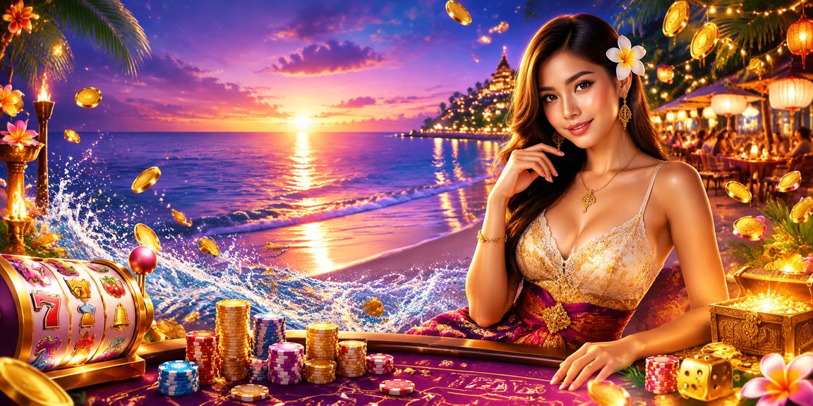 Slot game dengan nuansa pantai sore, cahaya hangat dan suasana rileks